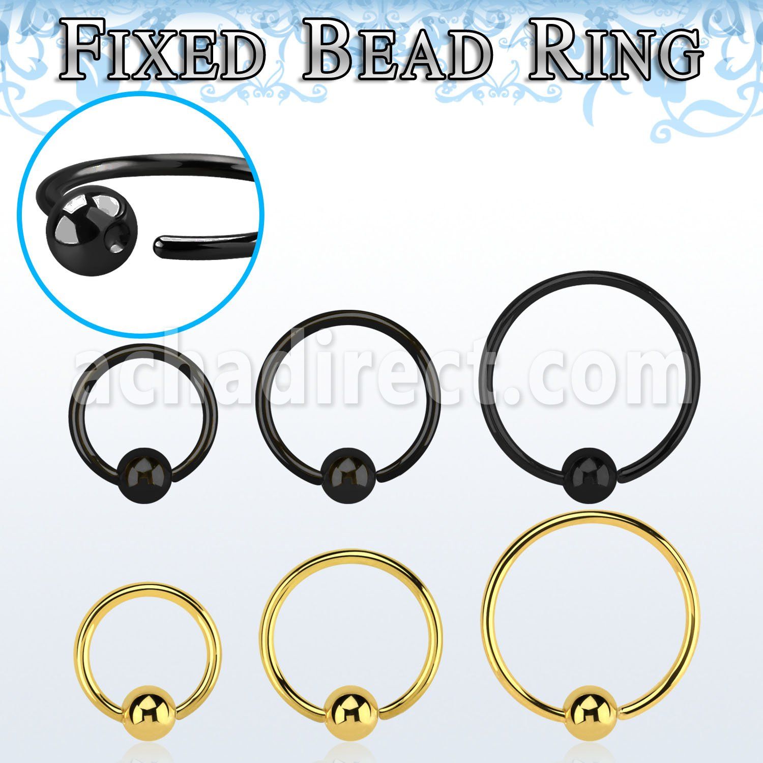 bedrt20g anodized steel fixed bead ring, 20g w a 3mm ball