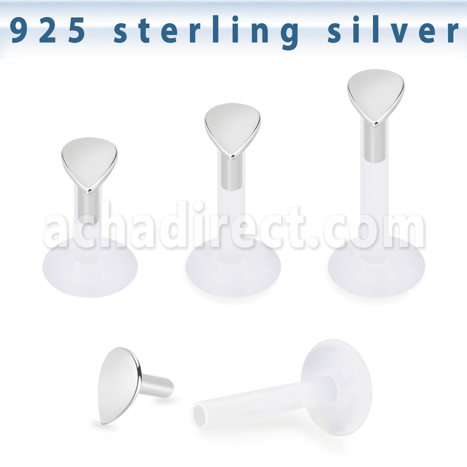 bilbdr clear bioflex labret 16g silver teardrop shape top