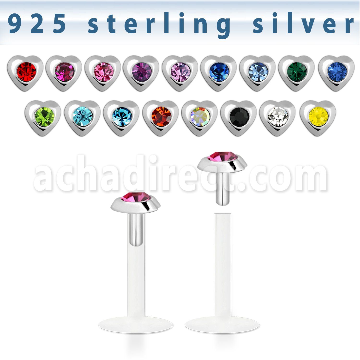 bilbh bio flex labret w silver heart top w central crystal