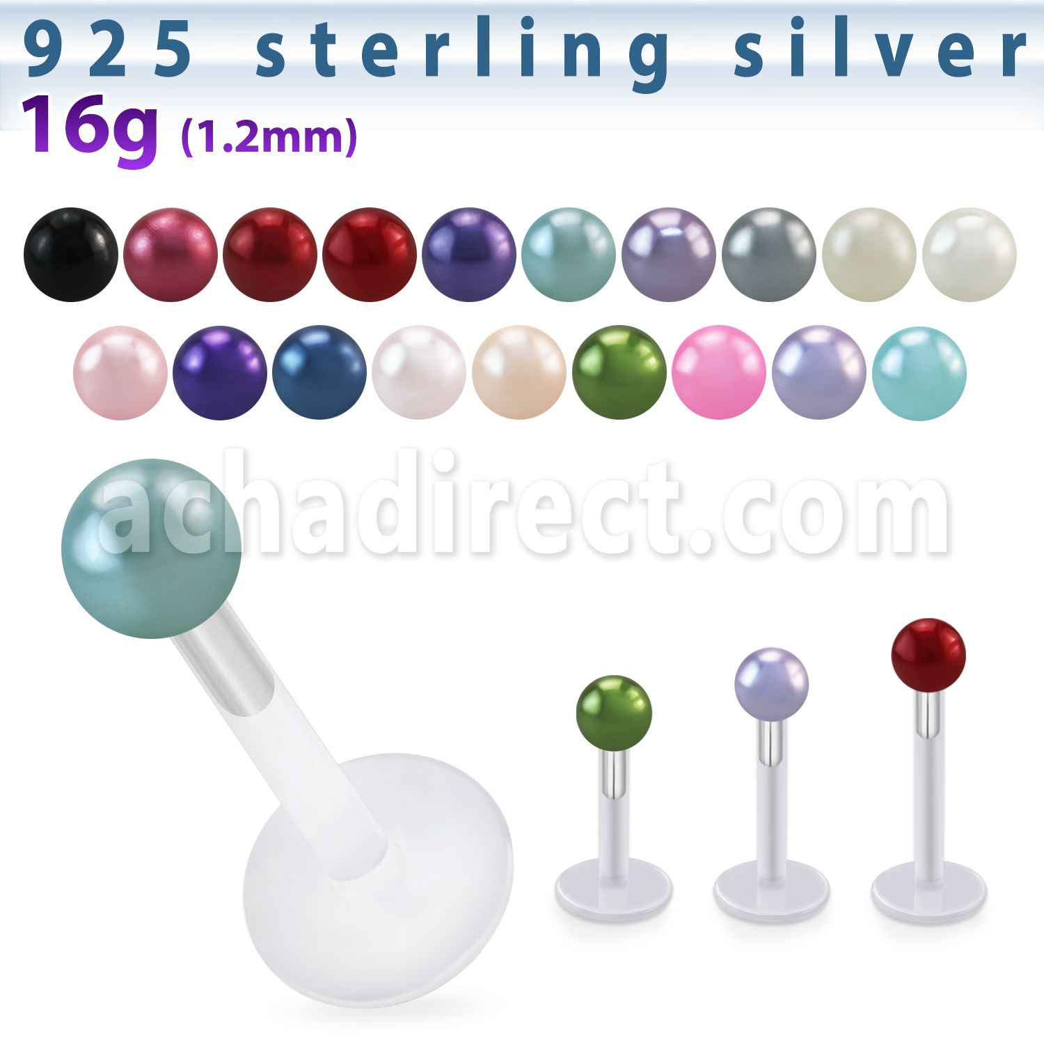 bilbpr bio flex labret with silver top with 3mm pearl ball