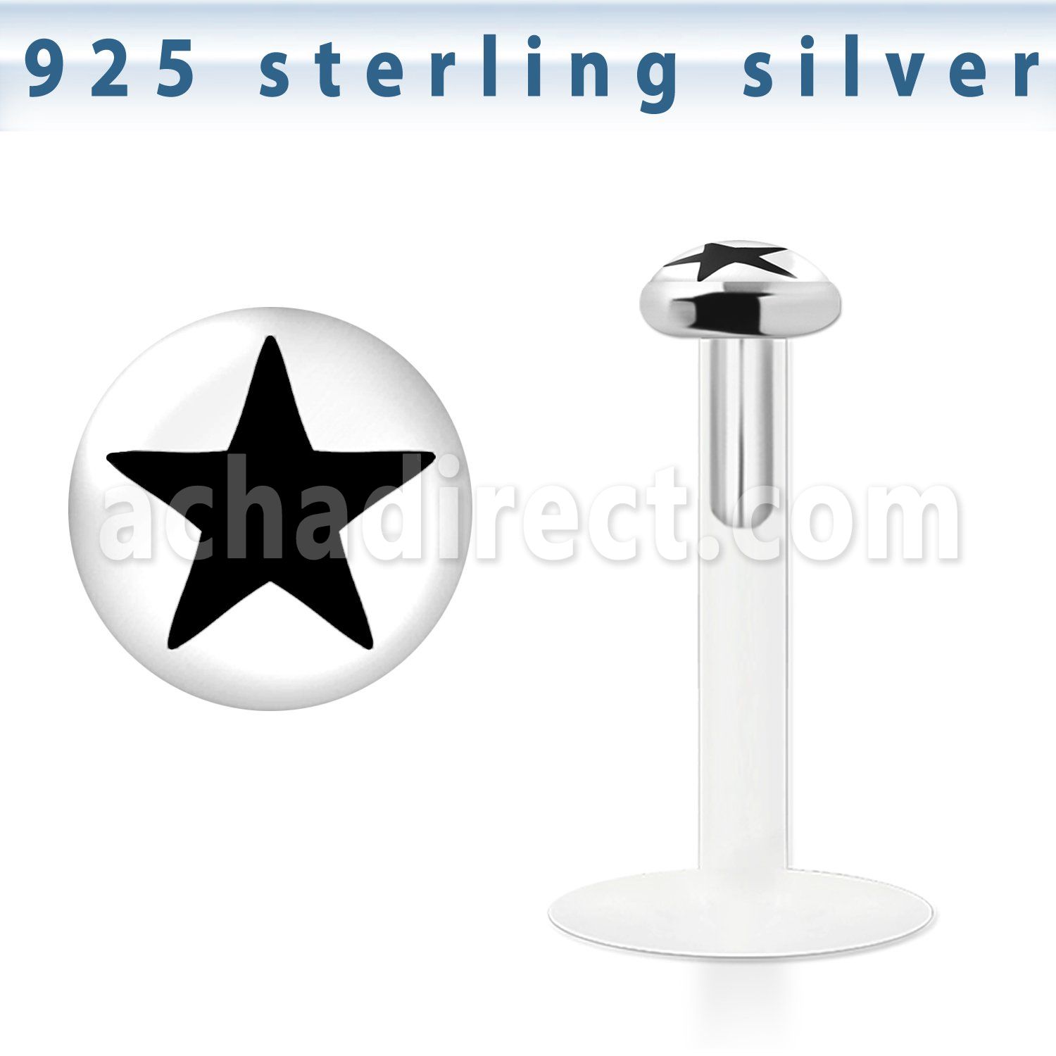 bilg16 bio flex labret w 3mm flat silver top with star logo