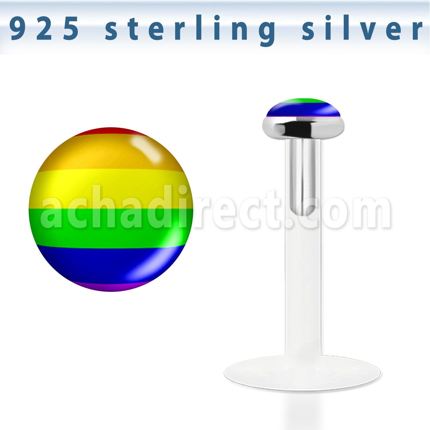 bilg18 bio flex labret w 3mm flat silver top w gay pride logo