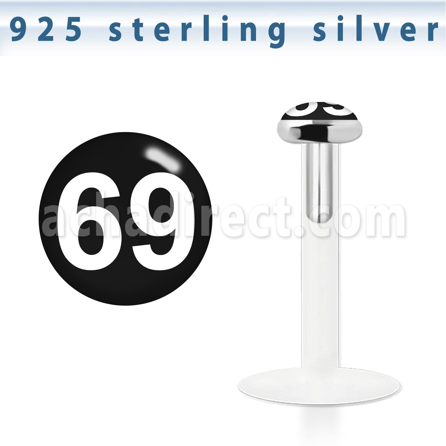 bilg24 bio flex labret w 3mm flat silver top w white 69 logo