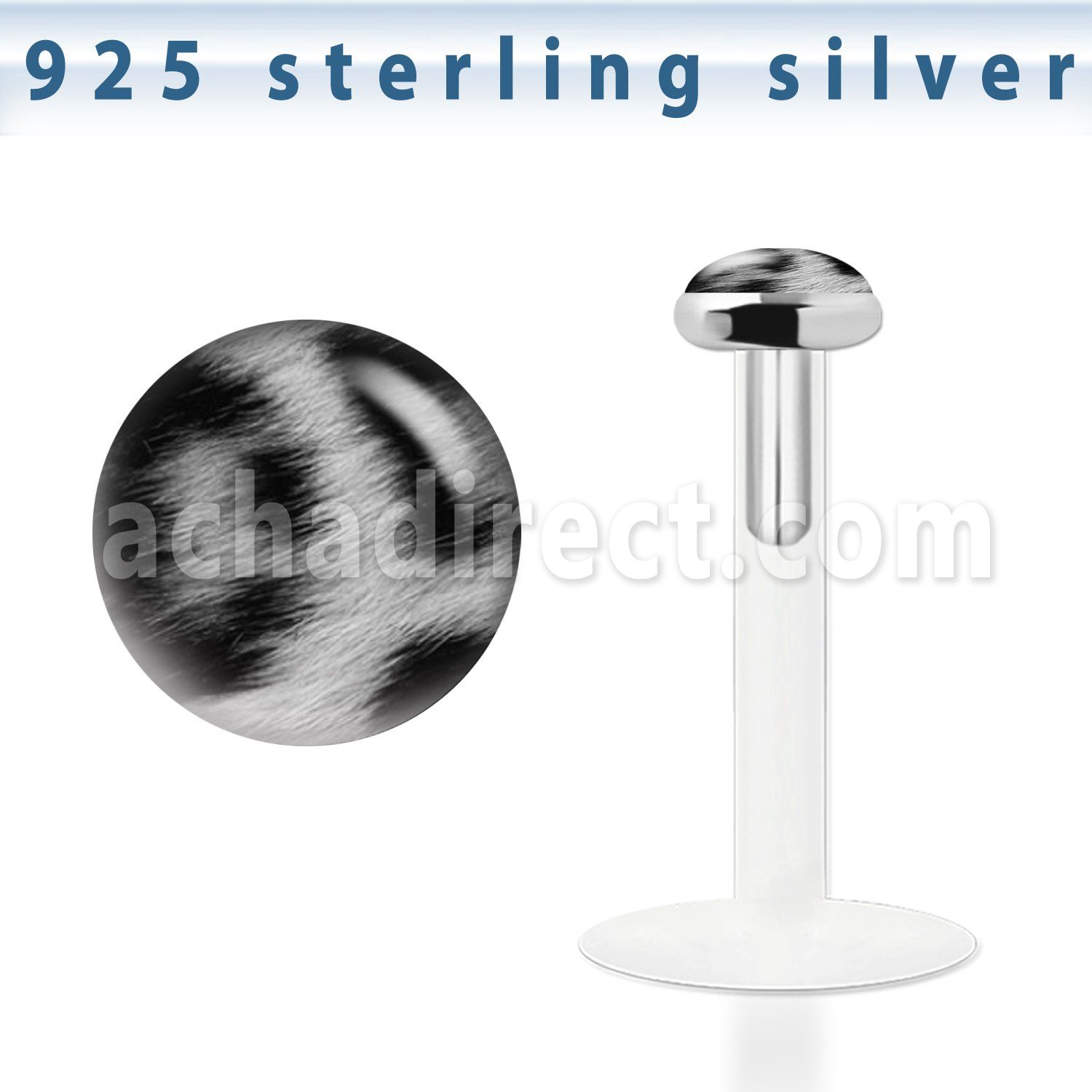 bilg36 bioflex labret w 3mm flat silver top w snow leopard fur