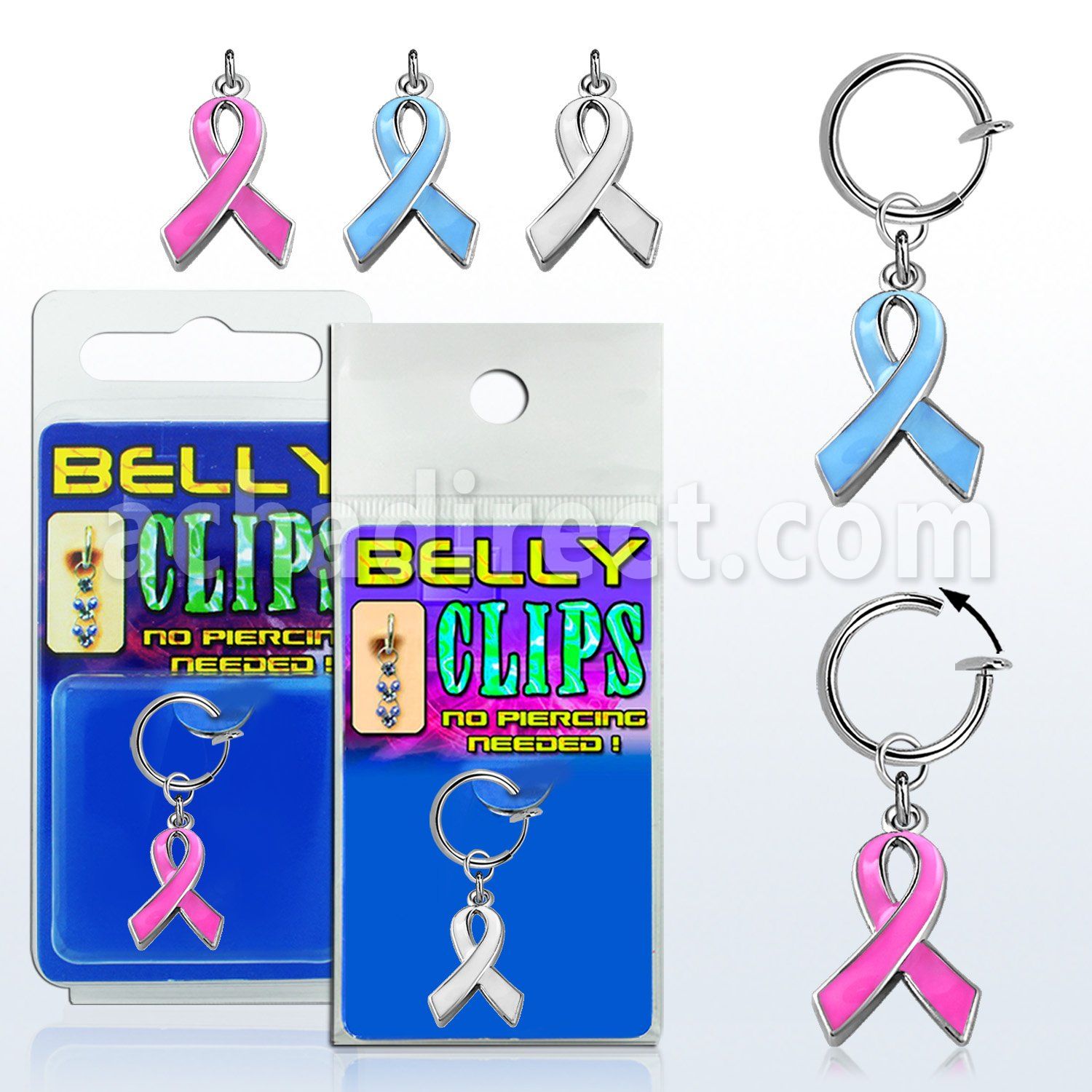 blcp501 fake belly clip w a dangling painted ribbon design 