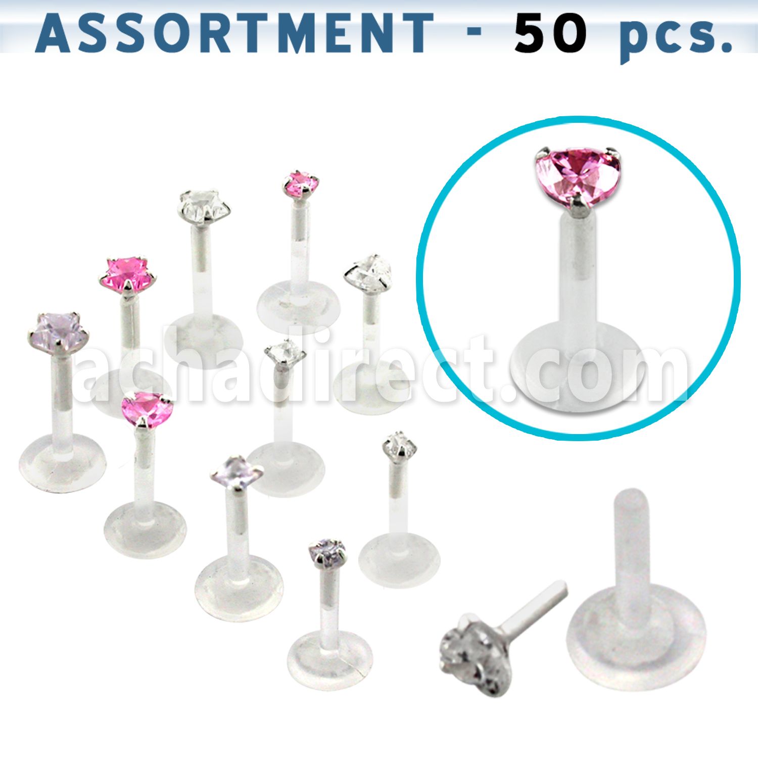 blk117 bio flex labret with silver top with 3mm prong cz