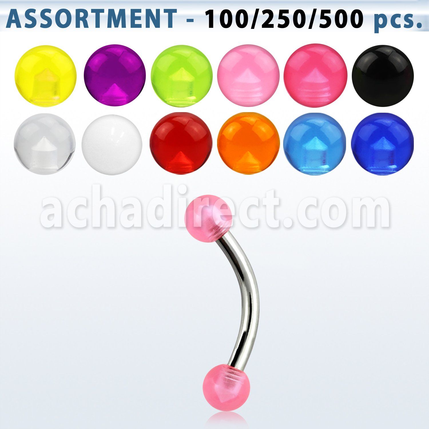 blk139 surgical steel eyebrow bananas with 3mm acrylic uv ball