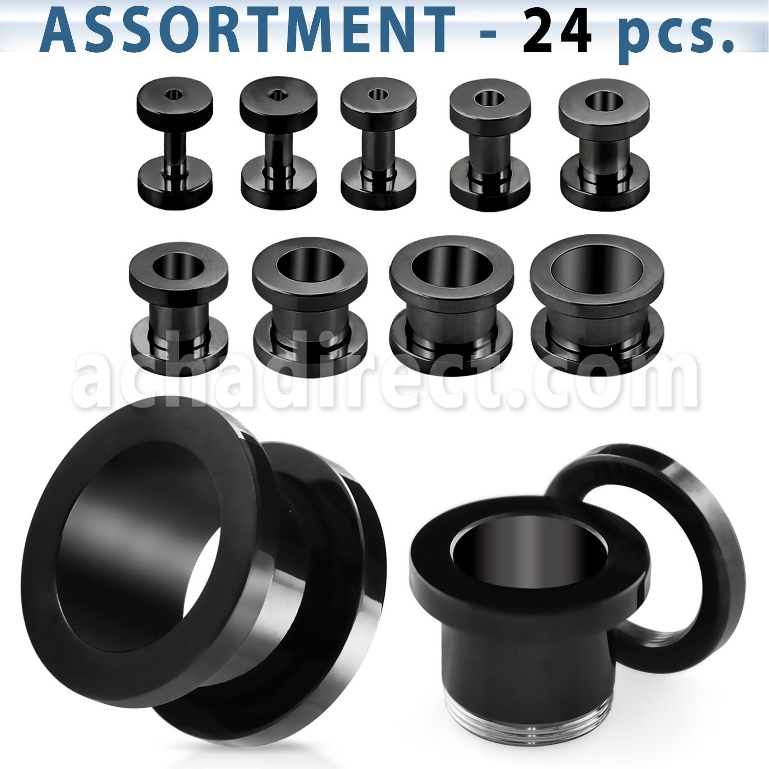 blk13 black pvd plated surgical steel screw fit flesh tunnel
