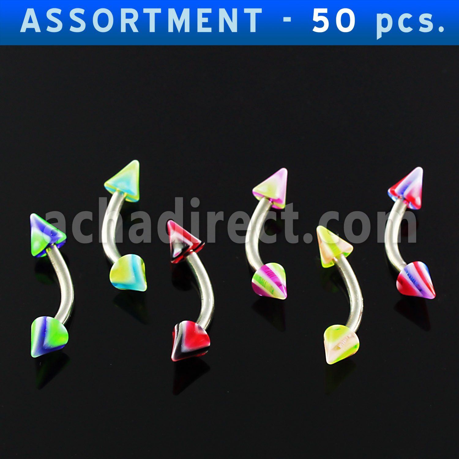 blk150 316l steel eyebrow banana with 3mm acrylic wave cone