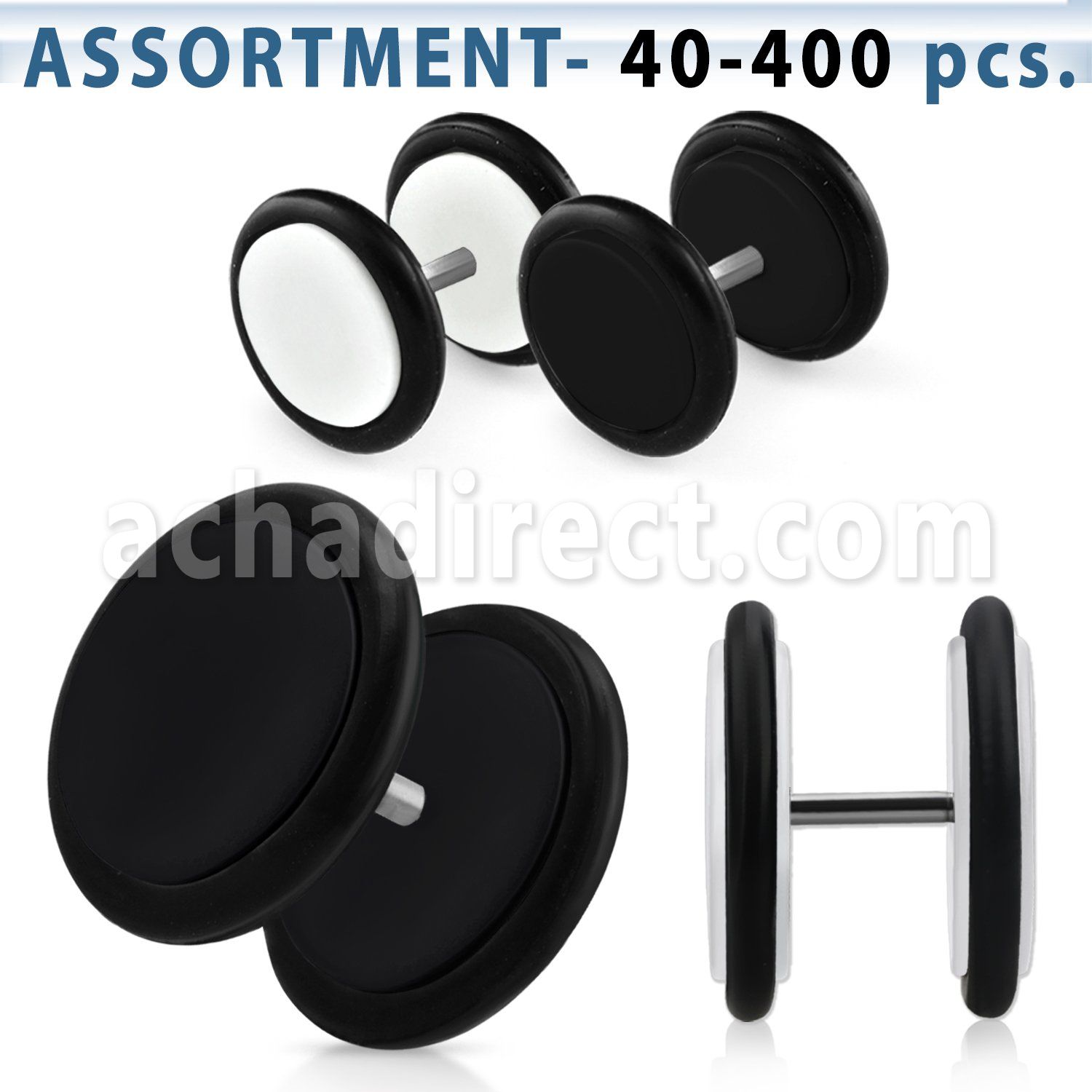 blk164 black white acrylic fake plugs with rubber o ring