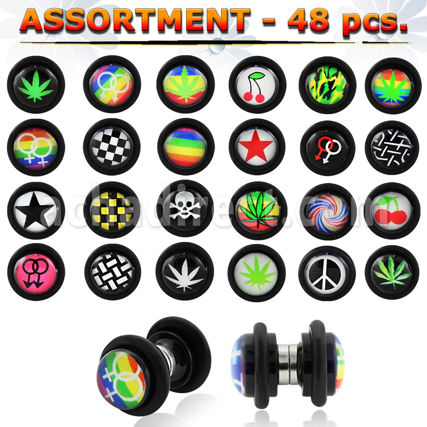 blk171 magnetic acrylic logo fake plugs with assorted designs