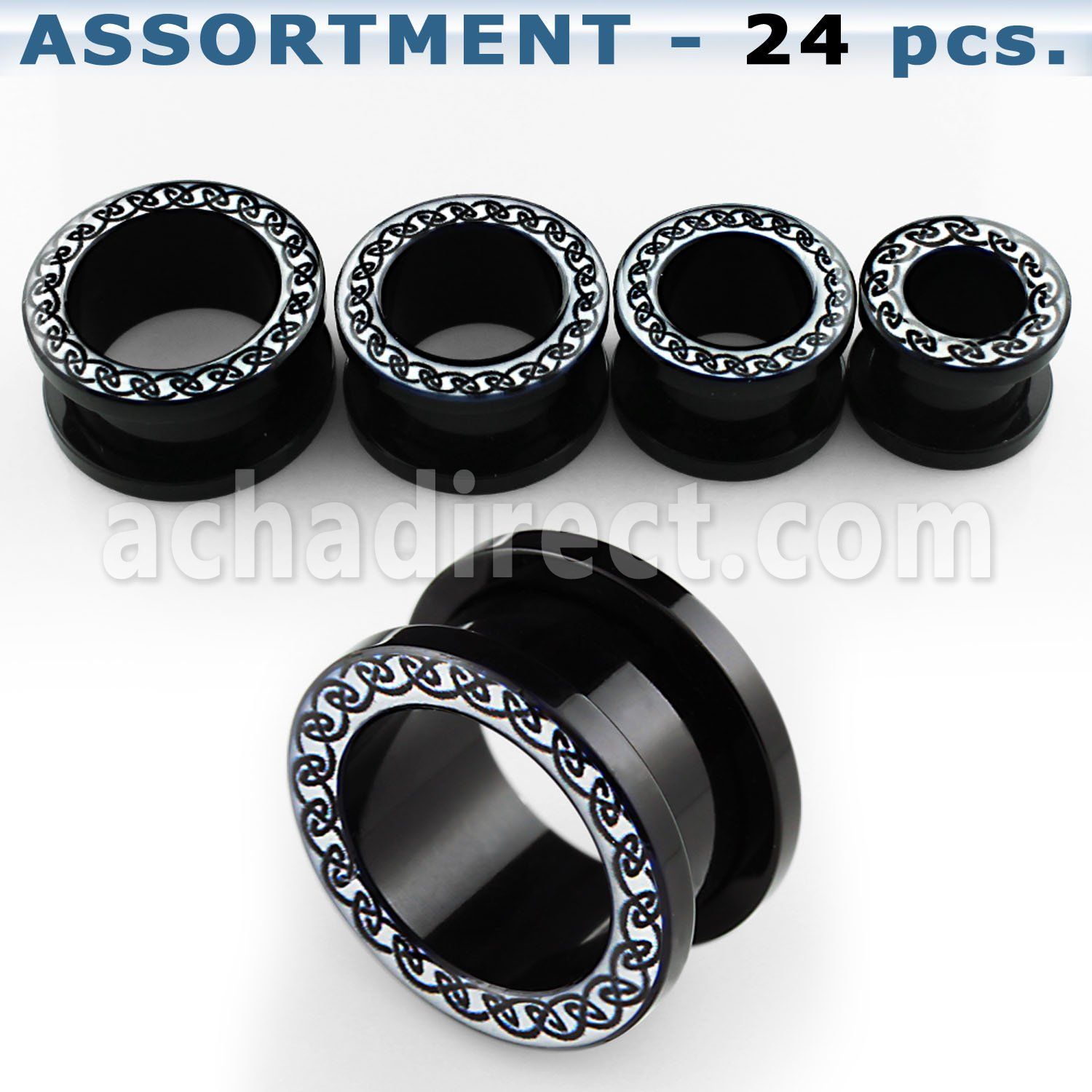 blk239 black acrylic flesh tunnel plug with celtic pattern