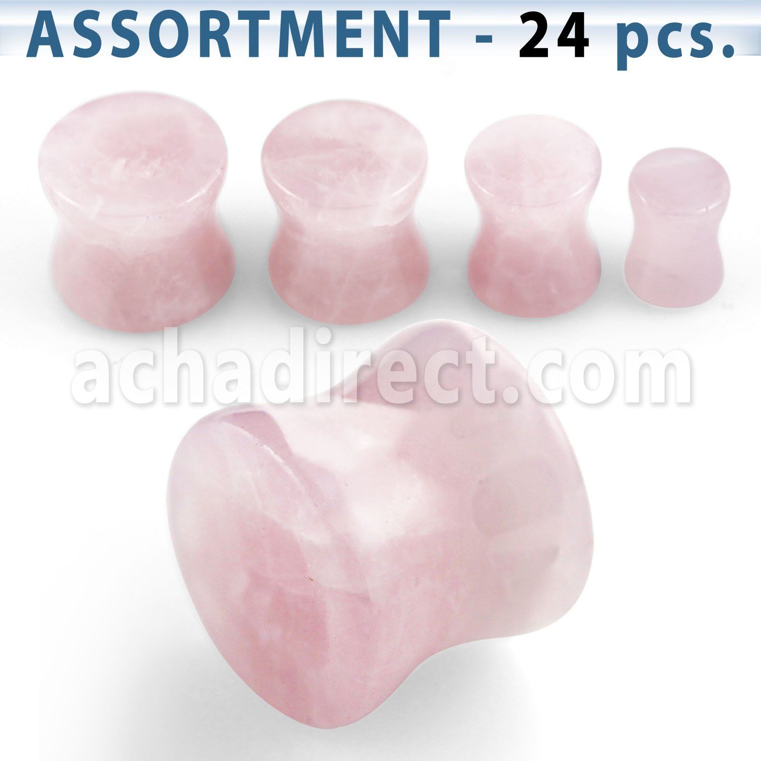 blk274 bulk of real rose quartz double flare stone plugs