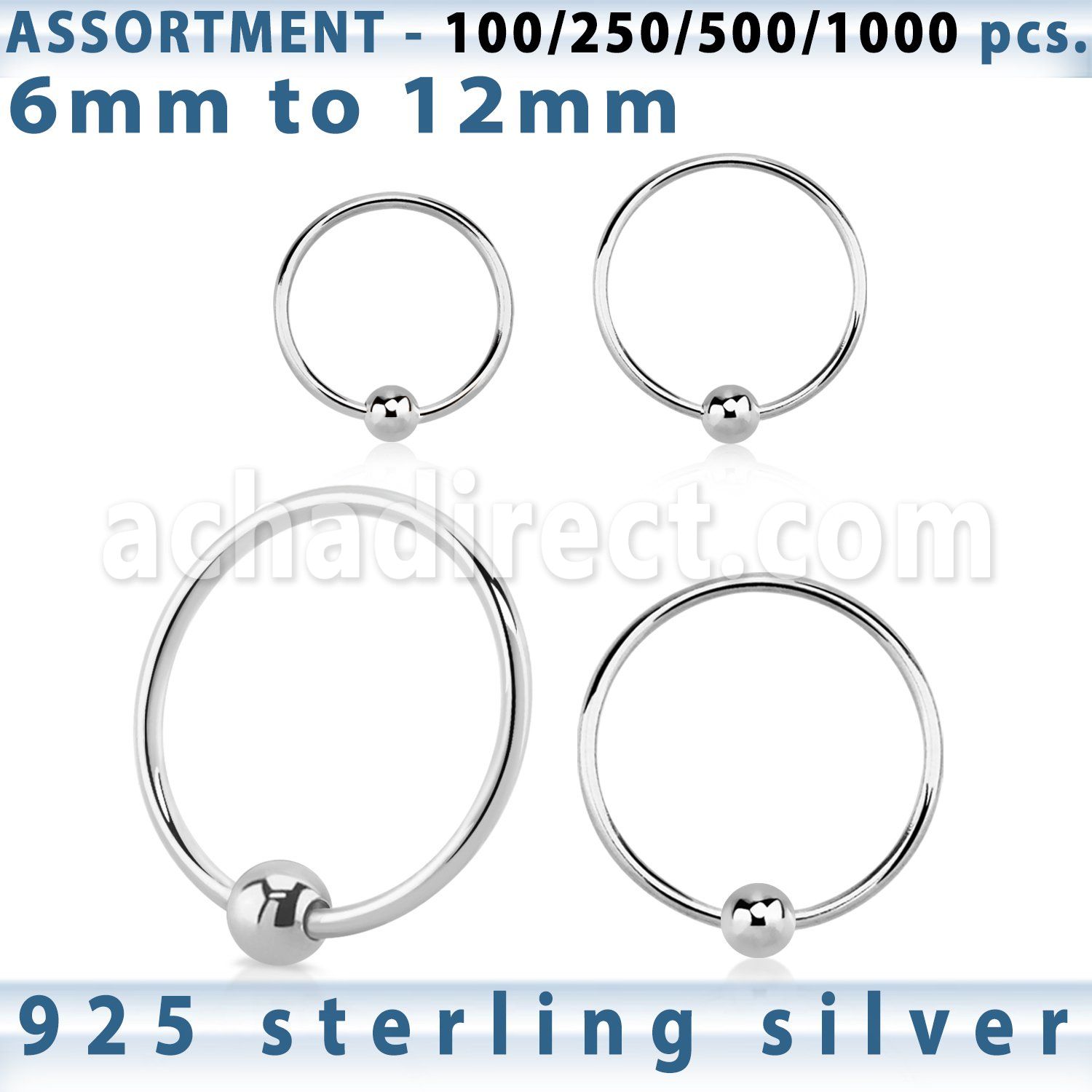 blk290 bulk of silver nose hoops with ball w diameter 8 12mm