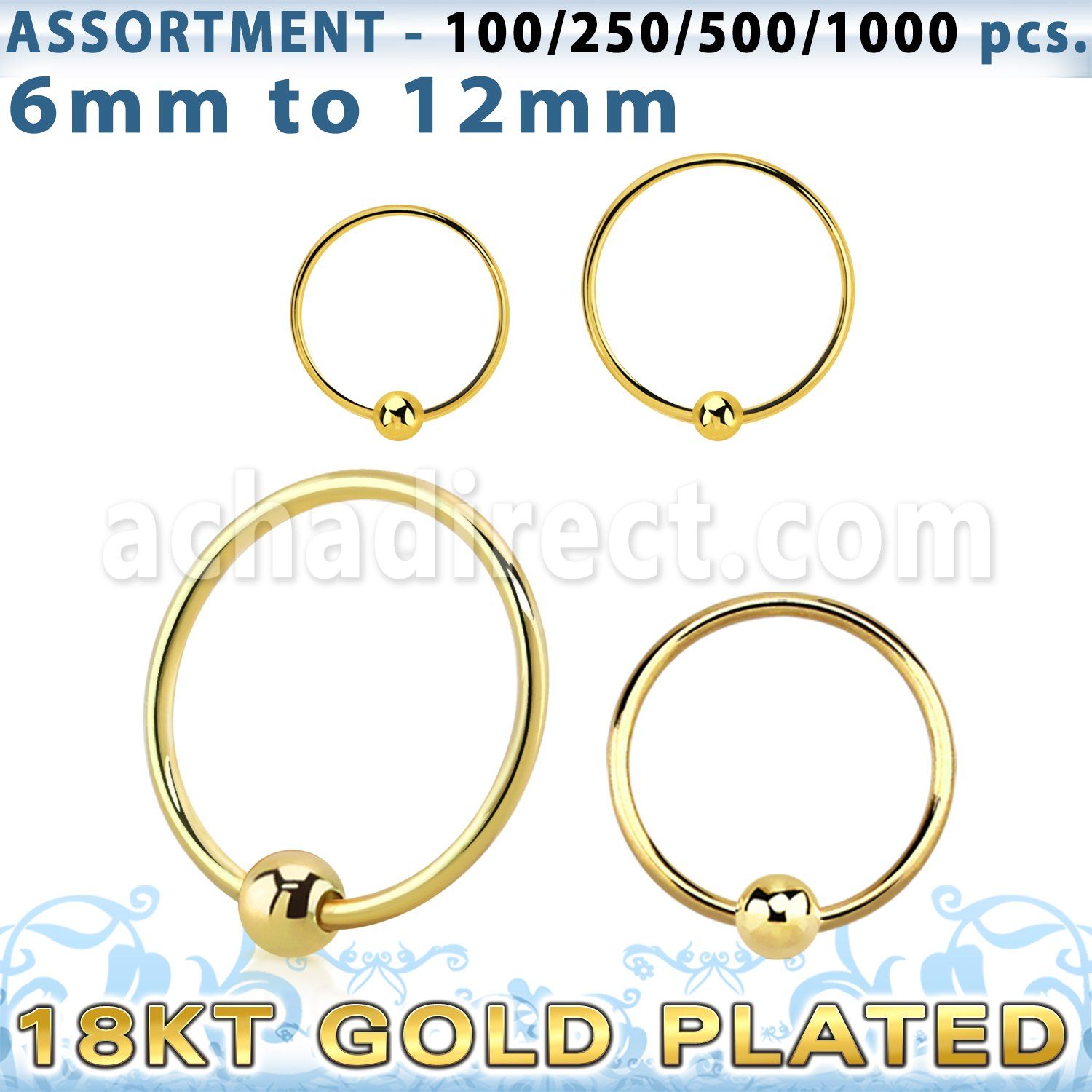 blk292 bulk of 18k gold plated silver nose hoops with ball