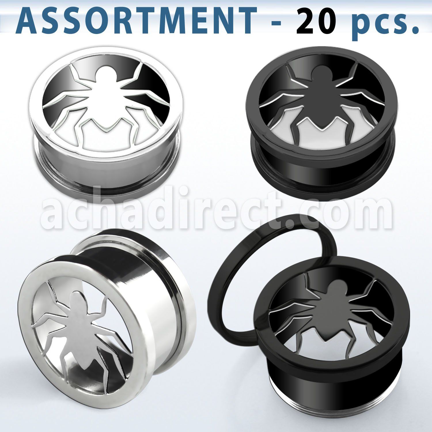 blk312 polished anodized steel screw fit tunnel w spider logo