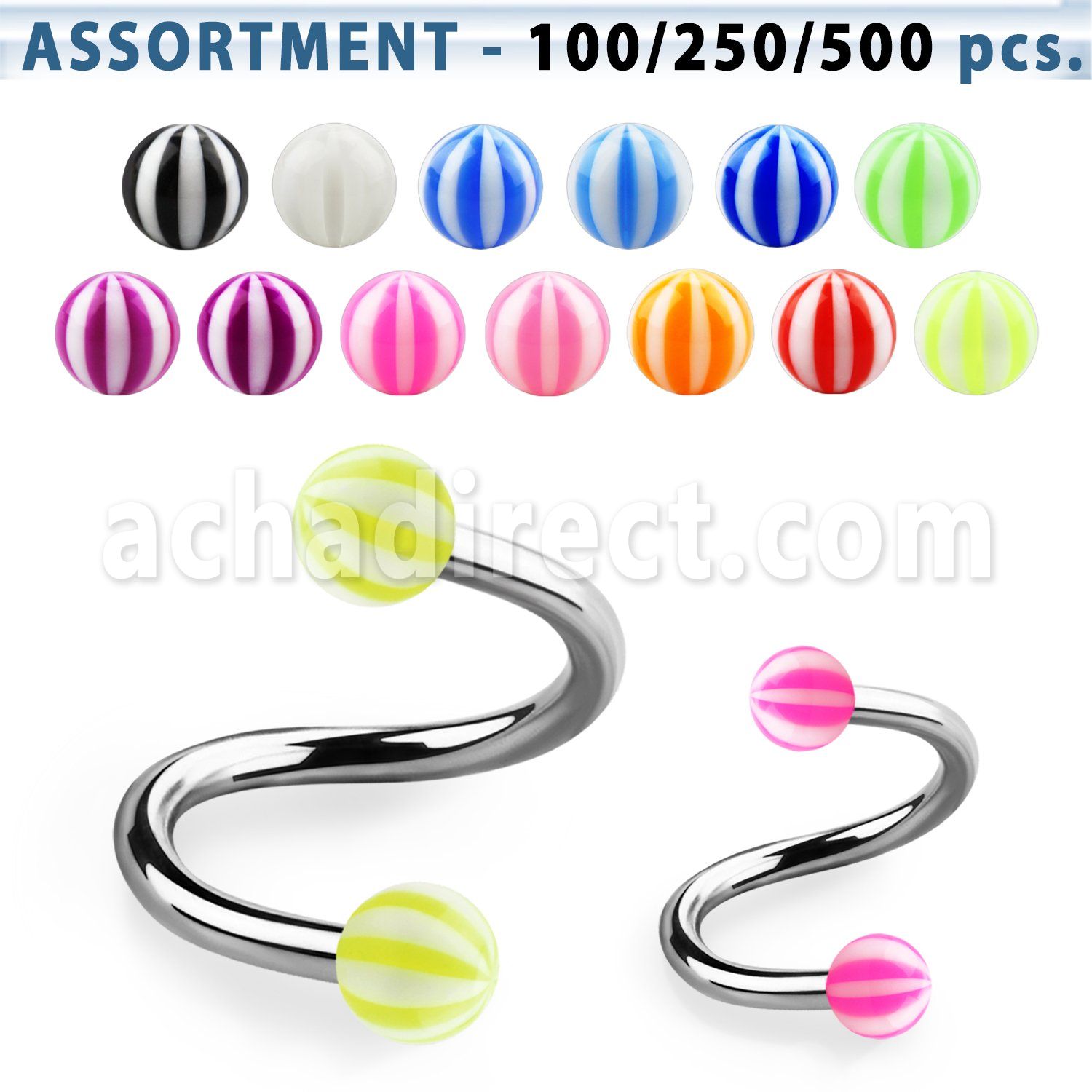 blk375 316l eyebrow spiral with 3mm acrylic beach ball