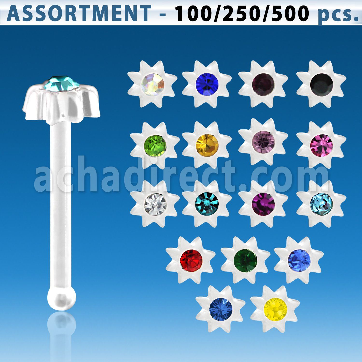 blk426 acrylic nose bone with star top 1 4mm round crystal