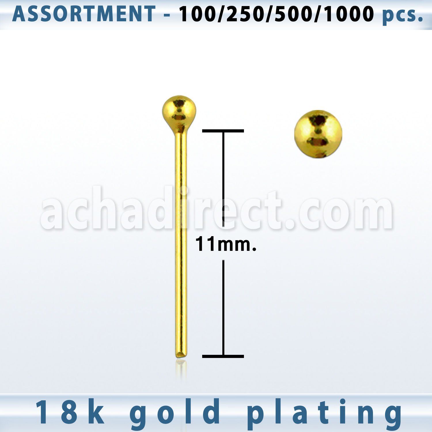 blk449 silver nose stud w 18k gold plating 1 5mm ball top