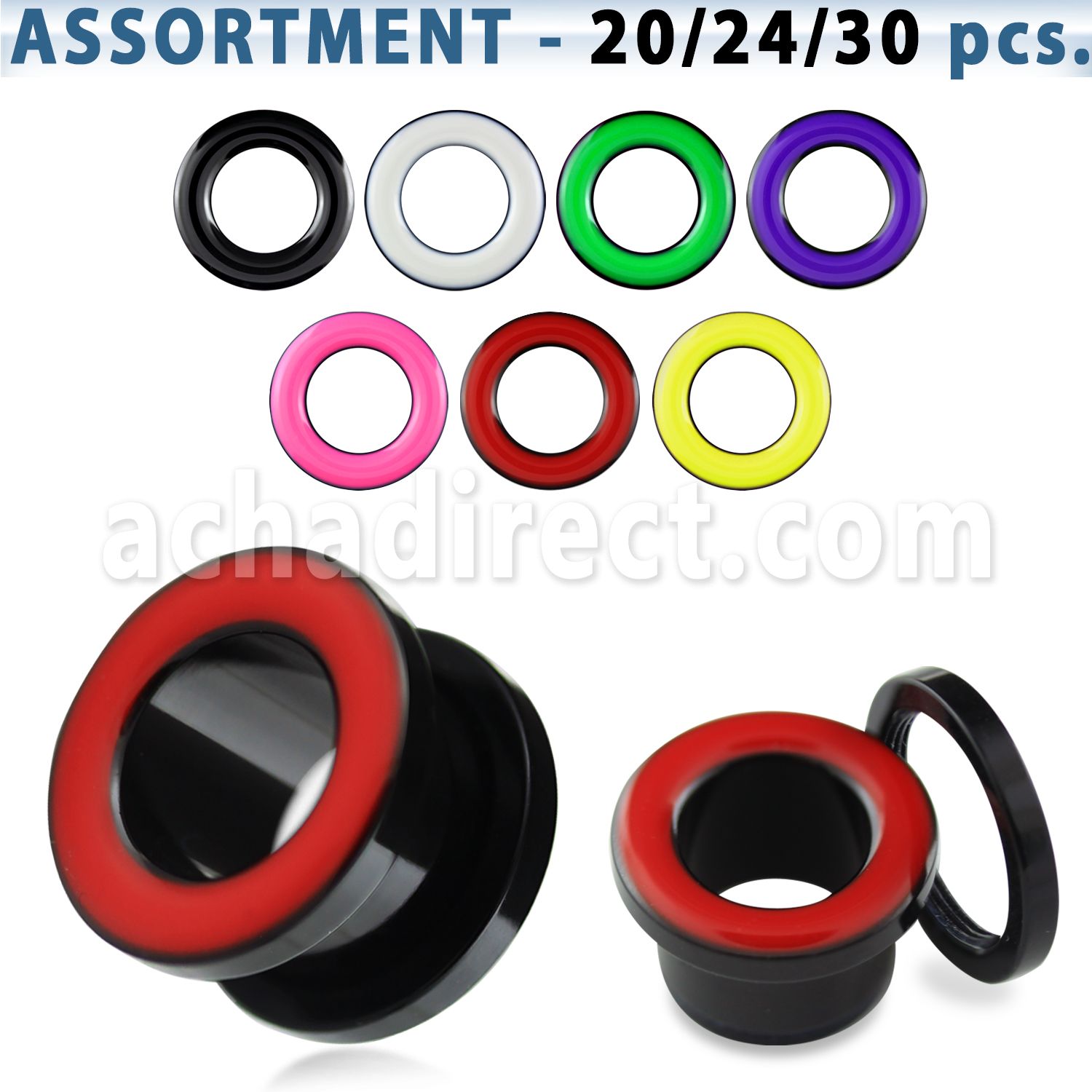 blk458 acrylic screw fit flesh tunnel with colored rim