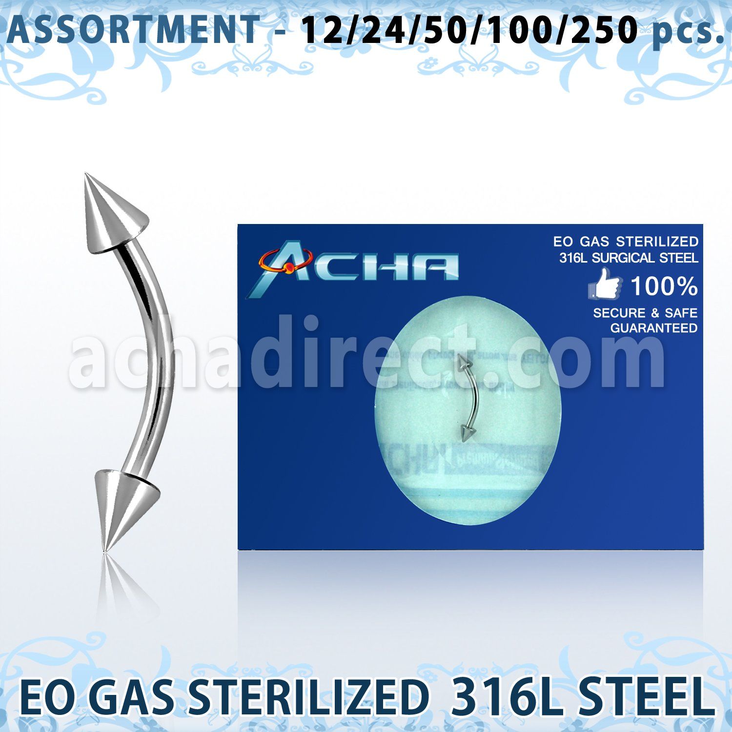 blk469 sterlized 316l surgical steel eyebrow banana w 3mm cone