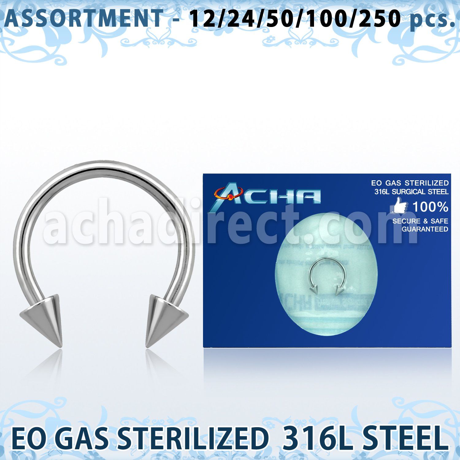 blk475 sterilized 316l steel circular barbell w 3mm cones