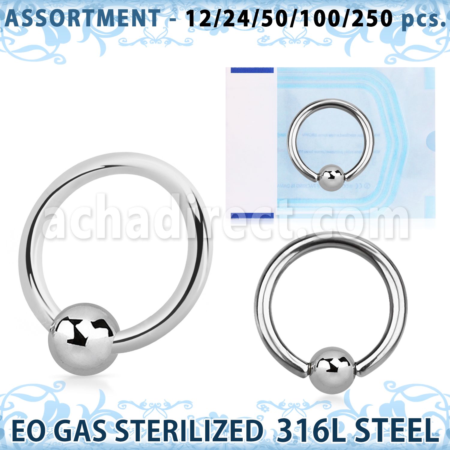 blk480 sterilized 316l steel closure ring with 4mm ball