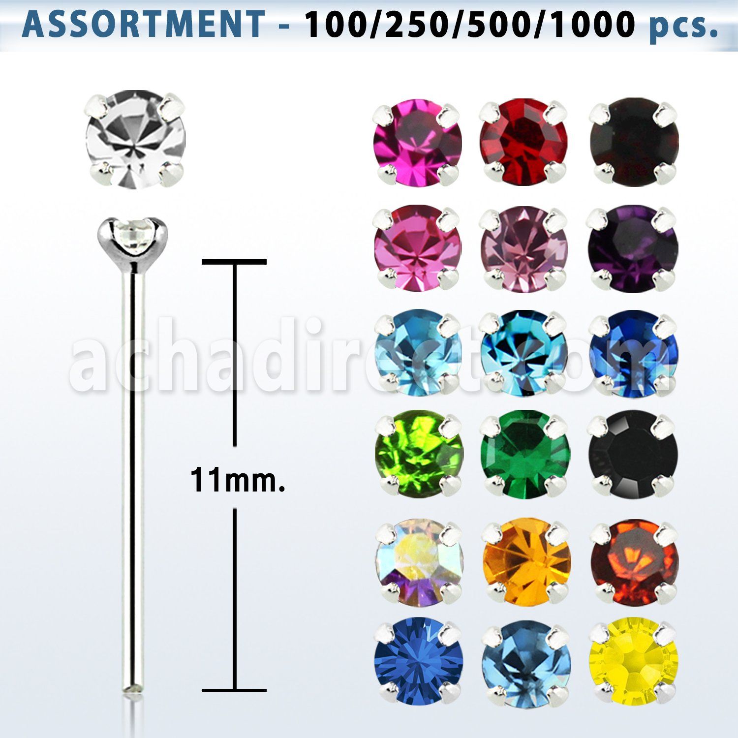 blk494 silver bend it yourself nose stud w 1 4mm prong crystal