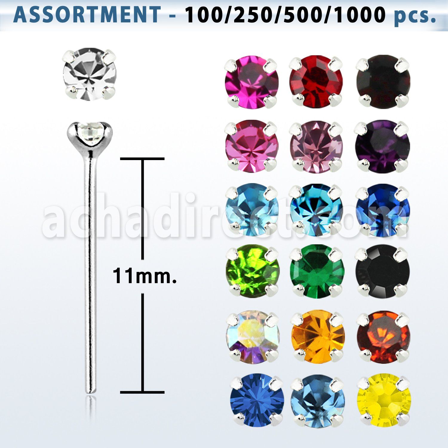 blk497 silver bend it nose stud with 1 5mm prong crystal