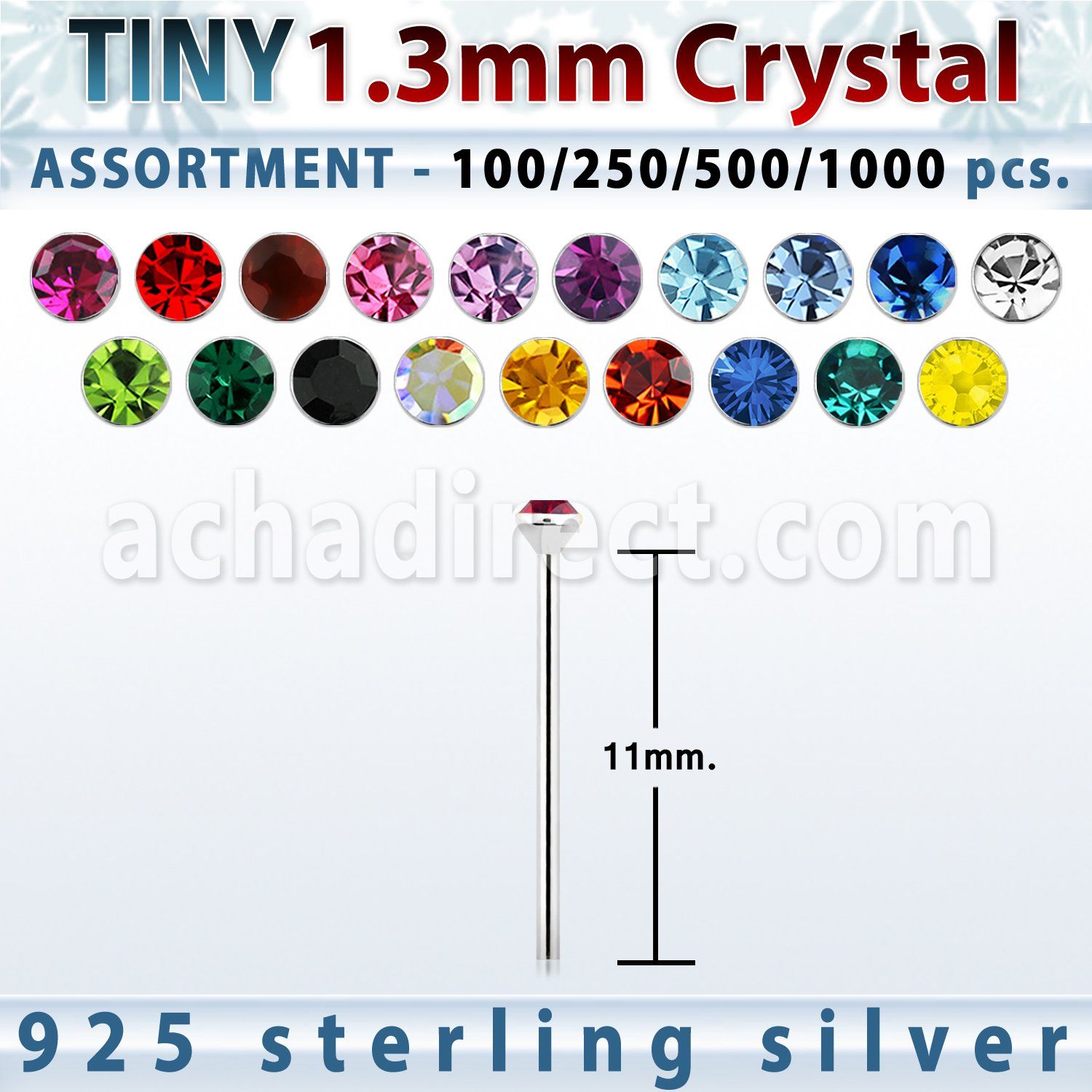 blk531 silver bend it nose studs with 1 25mm round crystal top