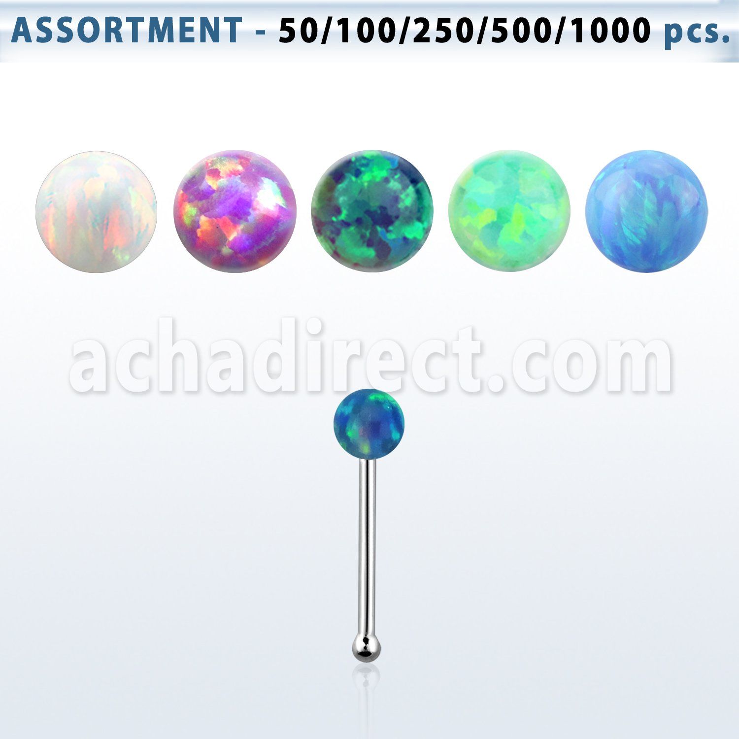 blk601 bulk of silver nose bones w 2mm ball shape opal top