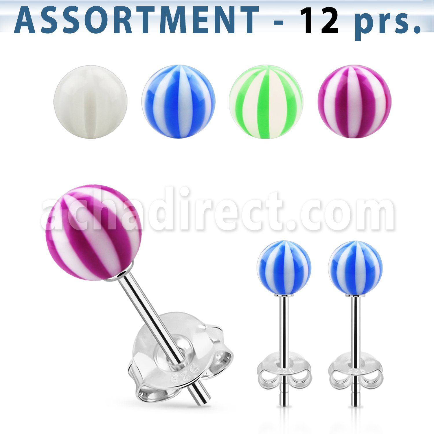 blk96 bulk of sterling silver earrings with uv beach balls