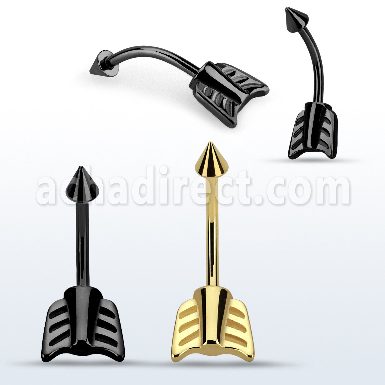 bn16taw plated steel eyebrow banana w a steel cone arrow end