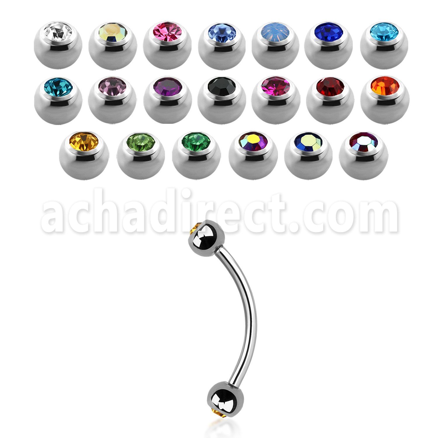 bne2c 316l steel eyebrow banana with 3mm bezel jewel ball