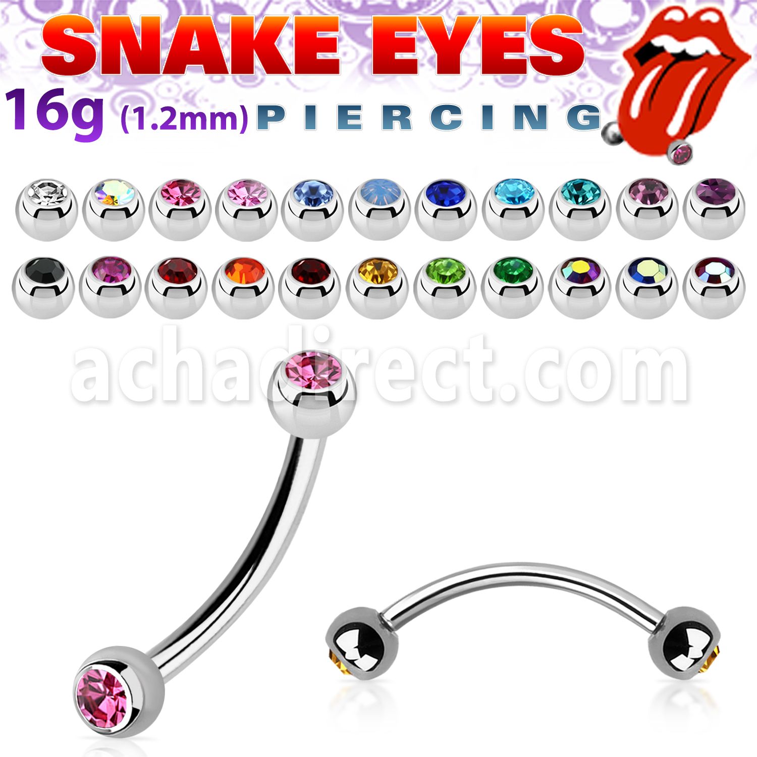 bne2cl 316l steel snake eye piercing banana with 3mm bezel ball