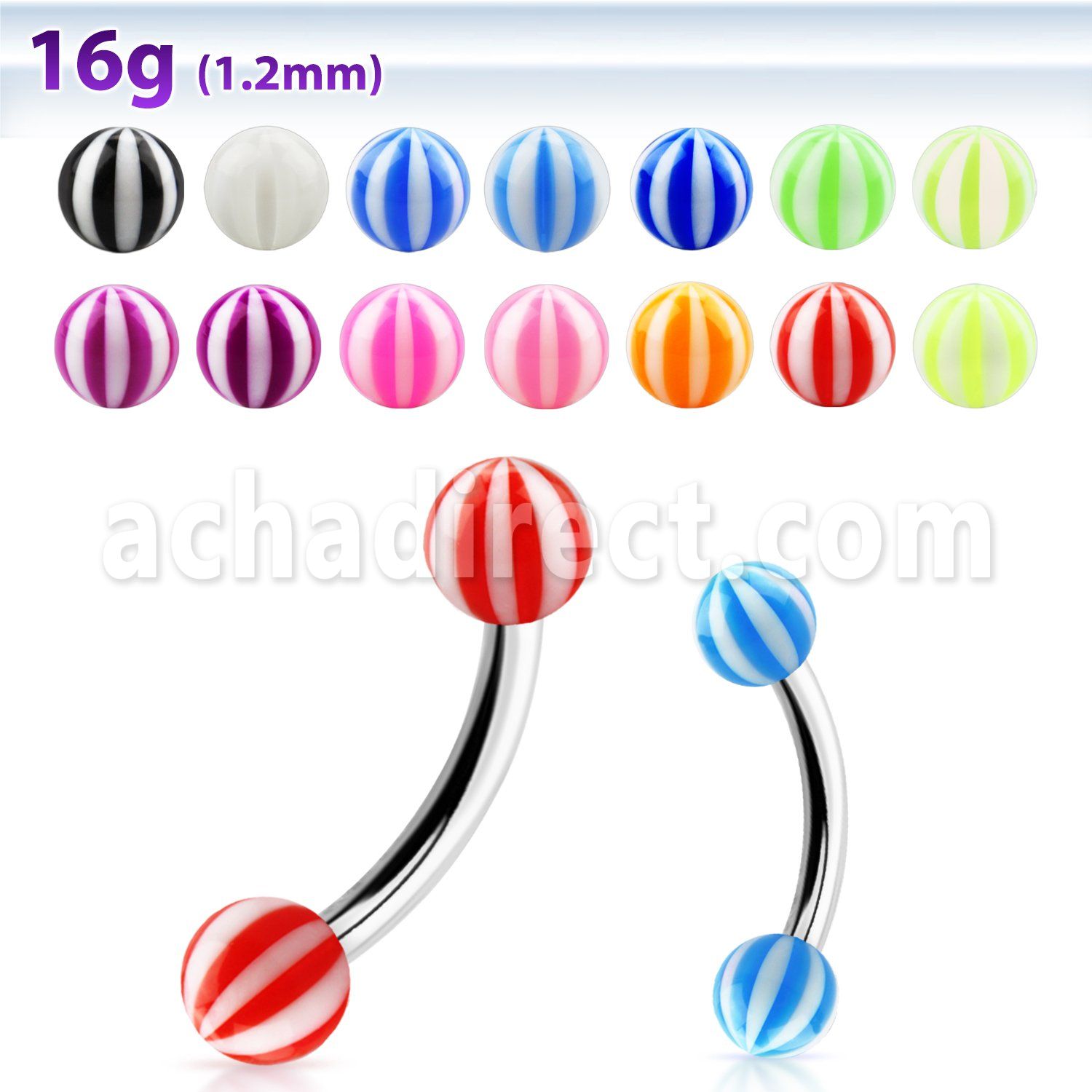bnebeb 316l steel eyebrow banana with 3mm acrylic beach ball