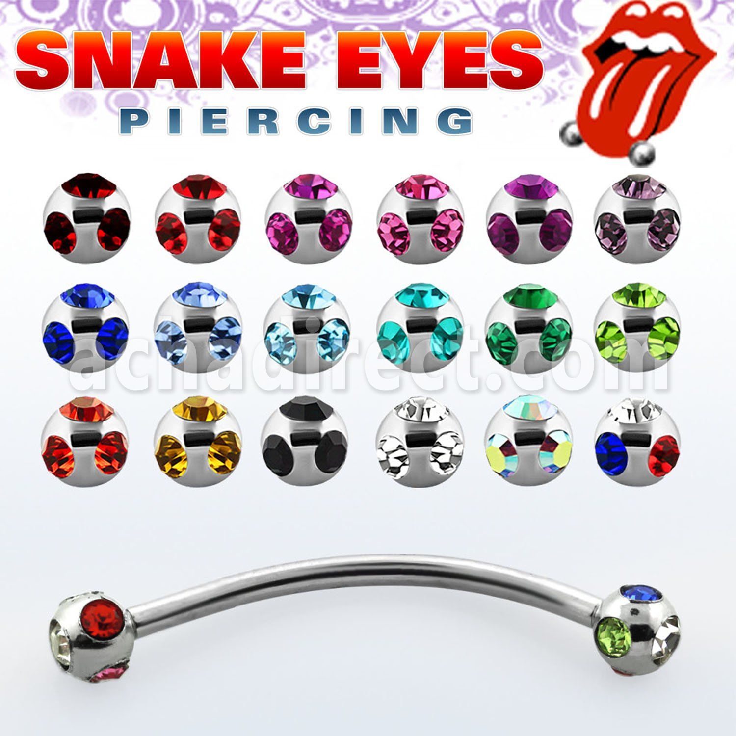 bnecl 316l steel belly banana ring with 3mm multi jewel ball