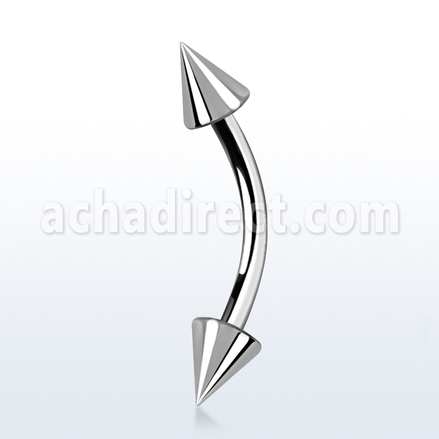 bnecn4 316l steel eyebrow banana, 16g (1.2mm) w 2 4mm cones