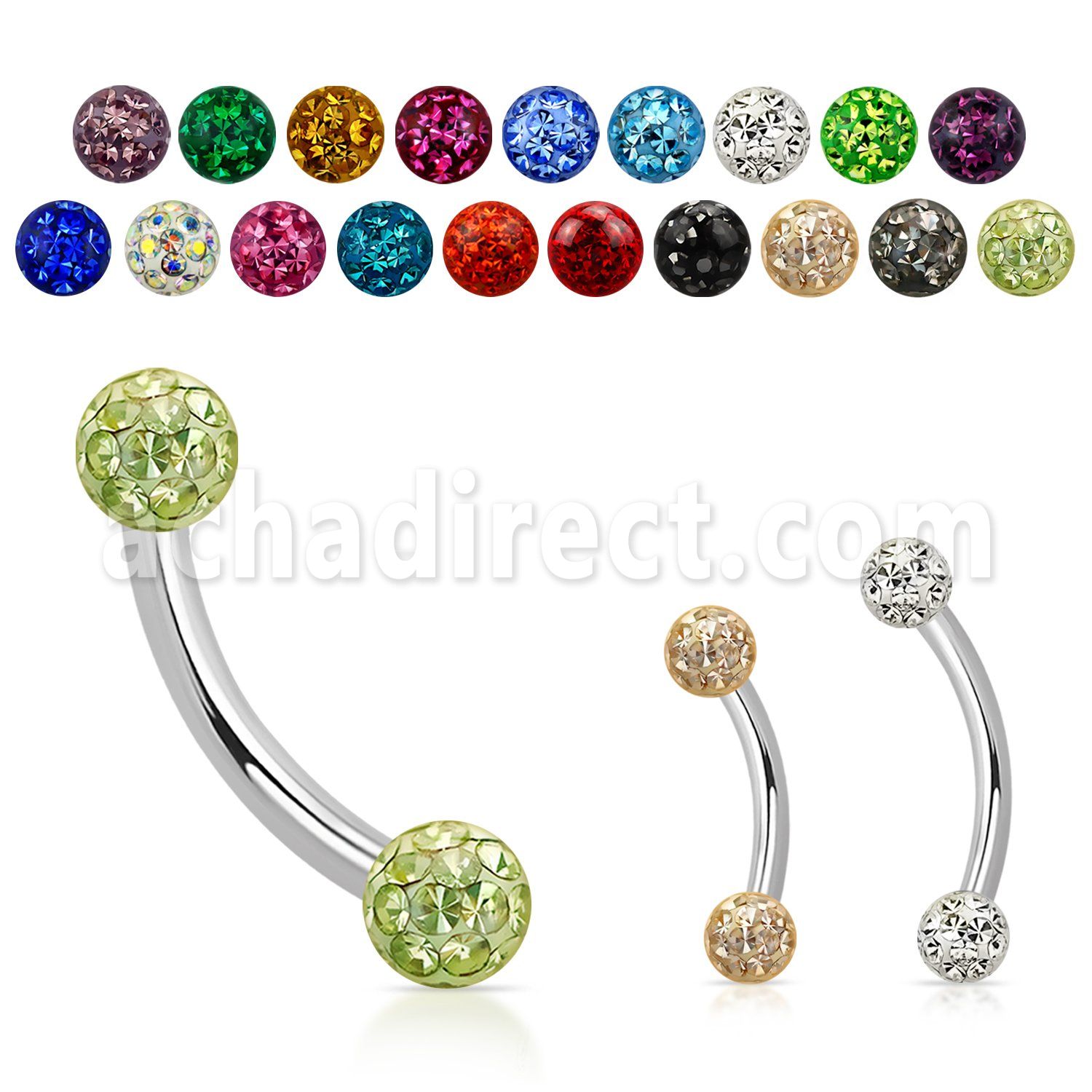 bnefr3 316l steel eyebrow banana with 3mm crystal ball w resin