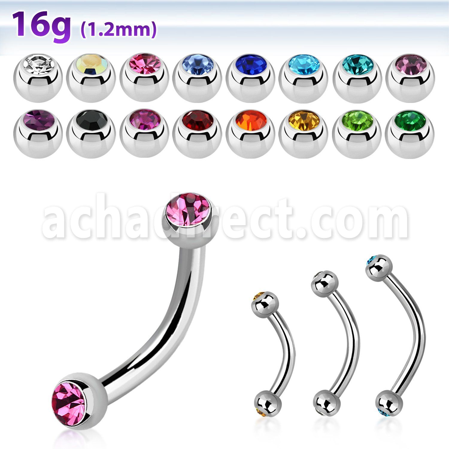 bnejb25 316l steel eyebrow banana w two tiny 2 5mm jewel balls