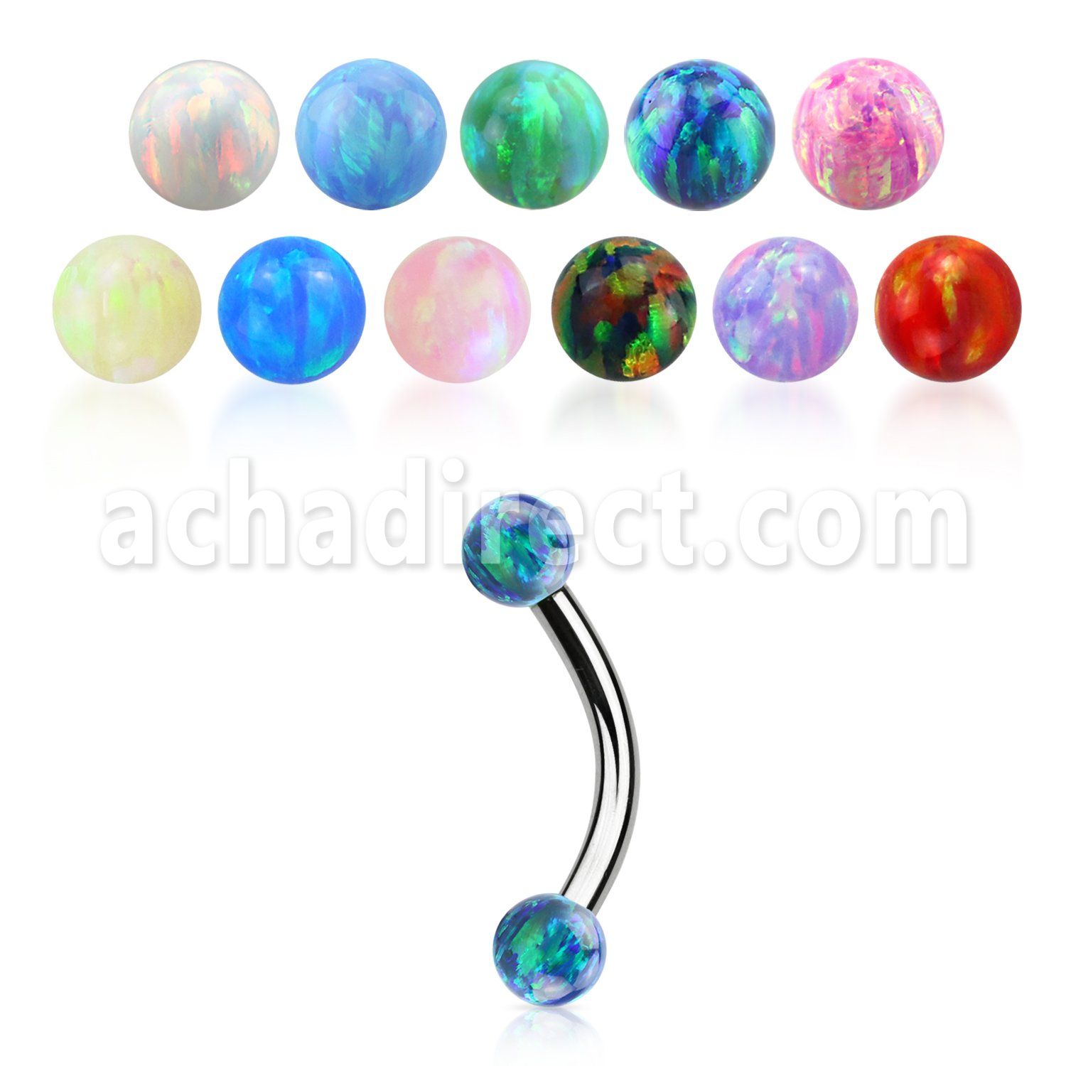 bneop3 surgical steel eyebrow banana w 3mm synthetic opal balls