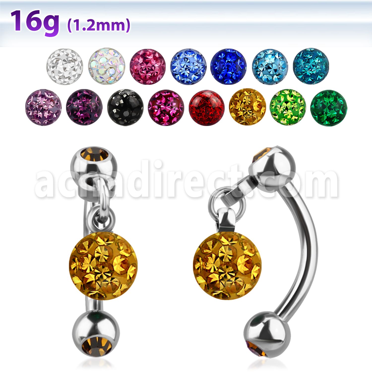 bner7 316l steel eyebrow banana w ferido crystal ball w resin