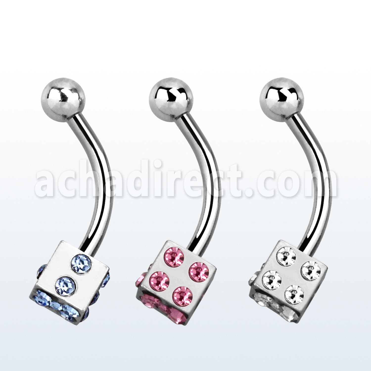 bnesdc4 316l steel eyebrow banana with crystal studded dice