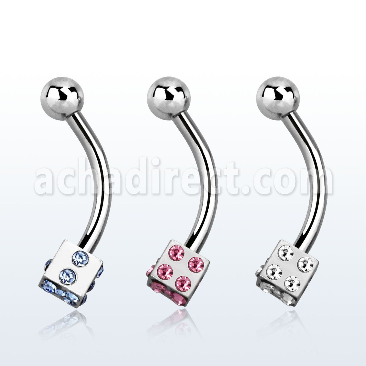 bnesdc 316l steel eyebrow banana with 3mm crystal steel dice