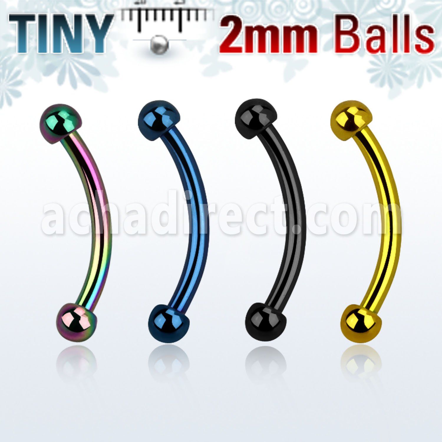 bnetb2 anodized 316l steel eyebrow banana with 2mm ball