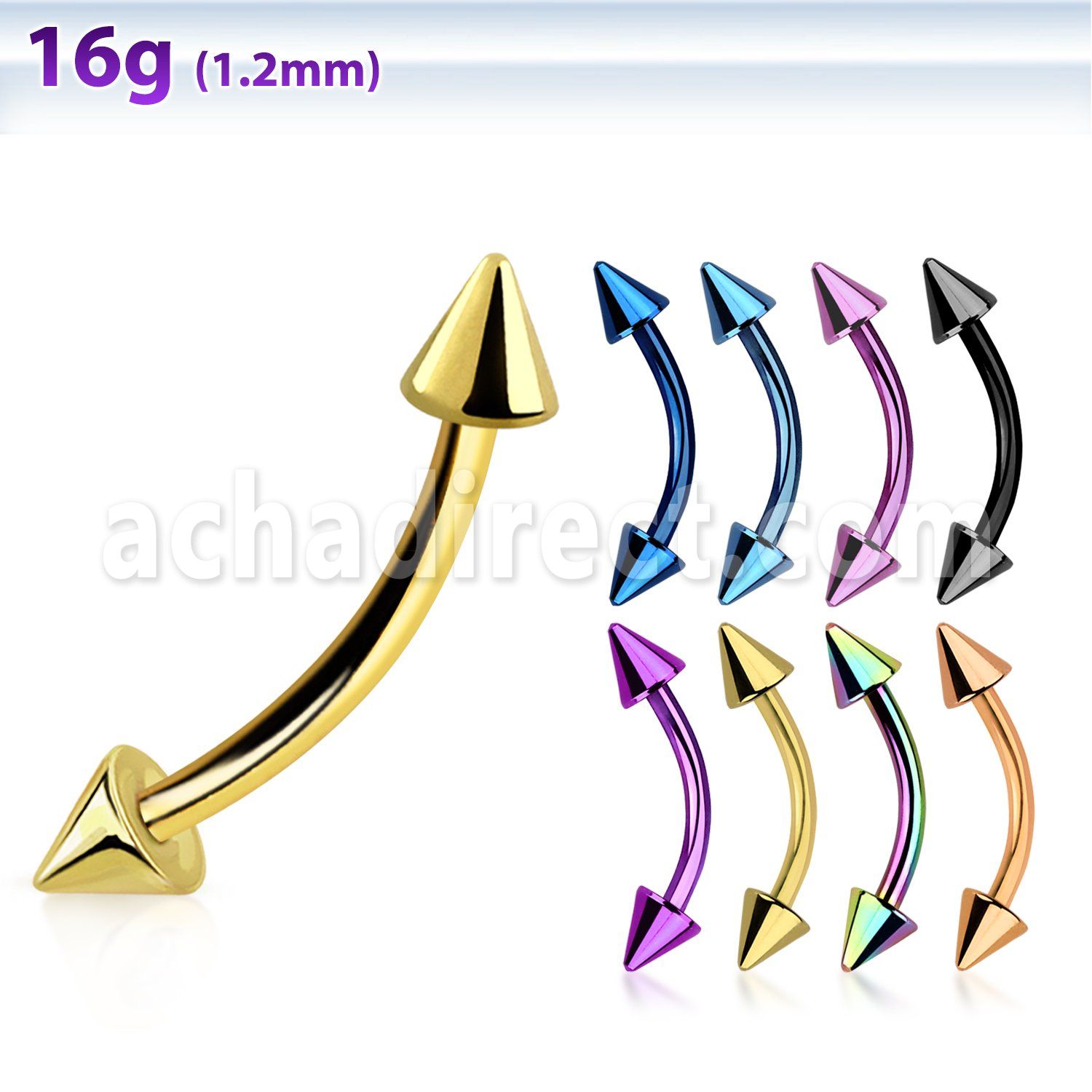 bnetcn premium pvd plated 316l steel eyebrow banana w 3mm cone