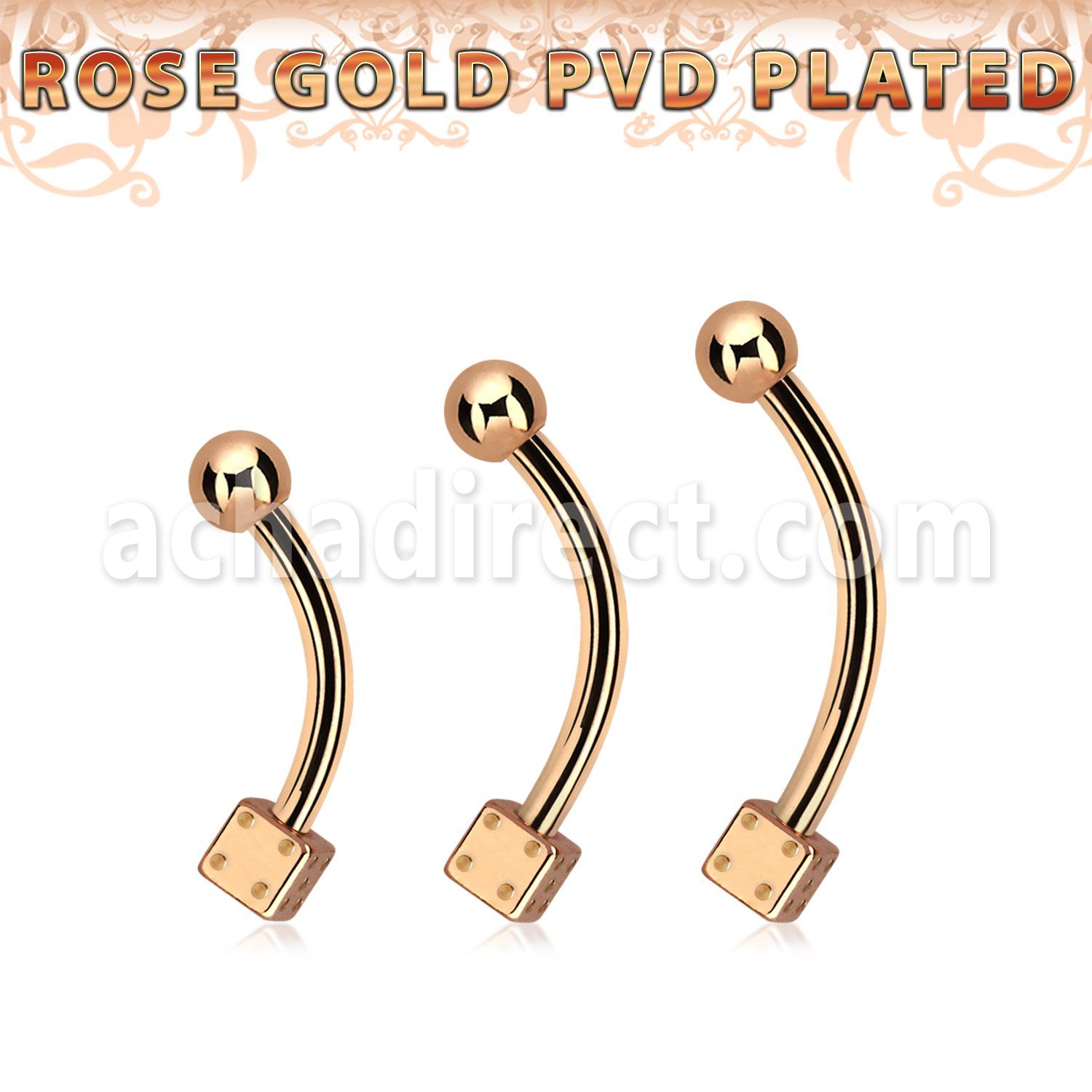 bnettdi rose gold steel eyebrow banana w one 3mm dice 1 ball