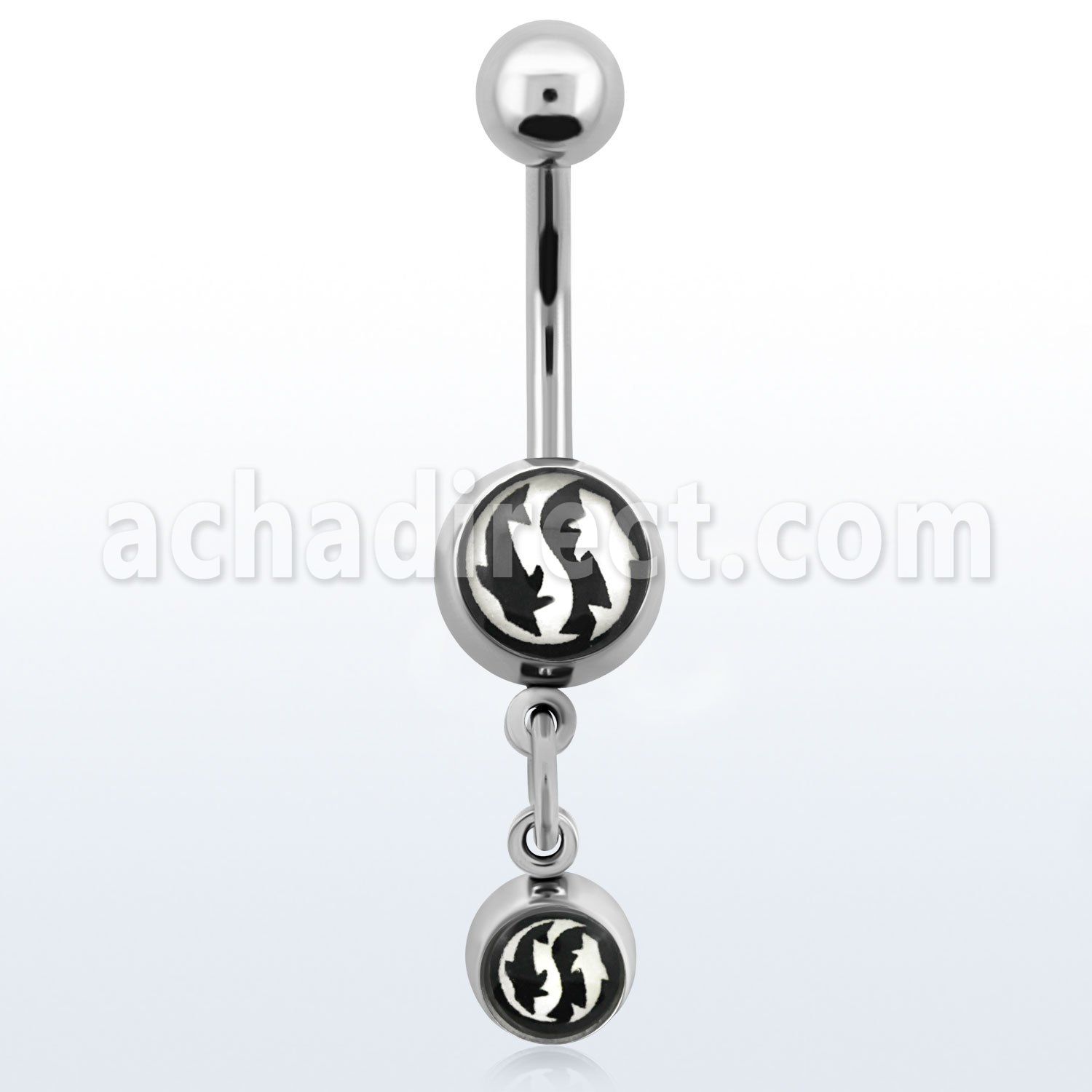 bnlgr7 316l steel belly banana w dangling dolphin logo balls