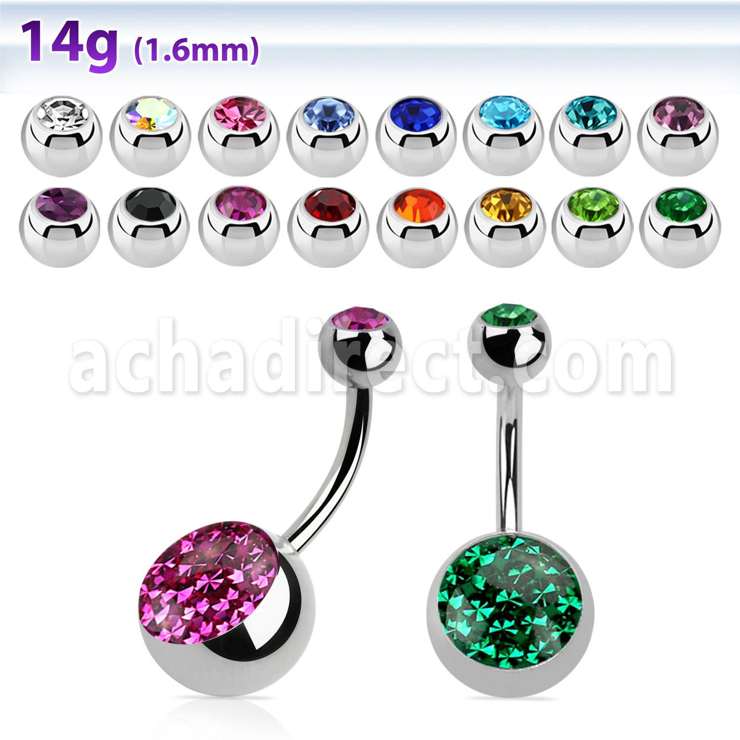 bnmtj15j 316l steel belly banana w 10mm half multi crystall ball