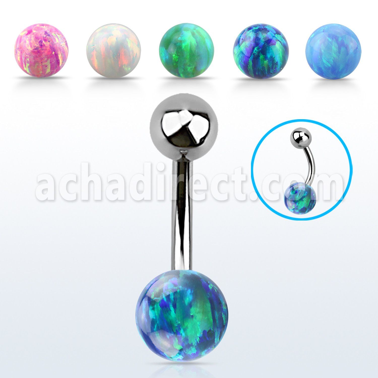 bnop8 316l steel belly banana w lower 8mm synthetic opal ball